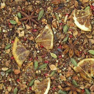 Infusión de rooibos con manzana, naranja, especias.